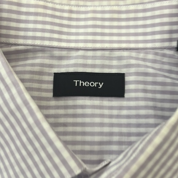 Theory mens lilac White Plaid Buttons Down Shirt Size 17 R - Picture 6 of 11